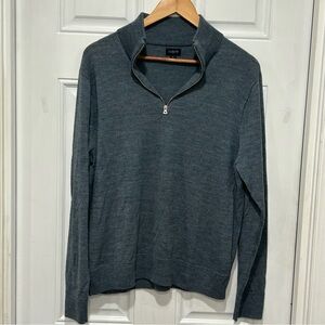 J.CREW Men’s Merino Wool-Blend Half-Zip Sweater, Blue-gray, Distinguished, Sz L